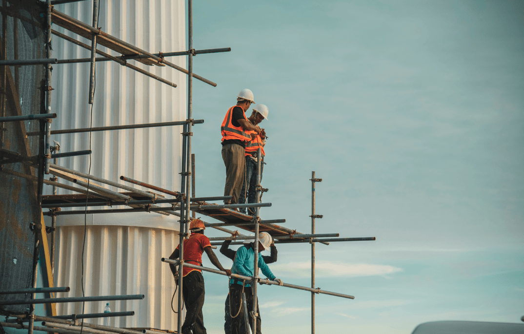 Construction training with students learning building skills